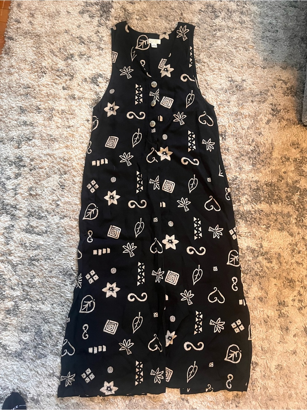 Christopher & Banks Black Sleeveless Dress with White Graphic Print